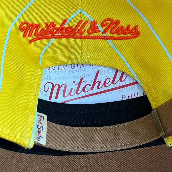 FRED SEGAL MITCHELL & NESS ANGELENOS PINSTRIPE DAD HAT Yellow Brown NEW main image 5